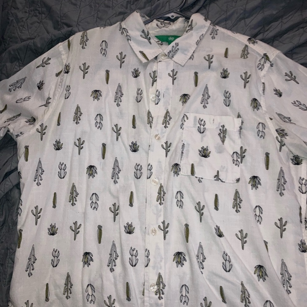 White and Green Cactus Pattern Men's Shirt